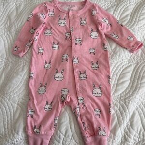 Carter’s Okie Dokie Baby Girl’s Pink Bunny Print One Piece Pajamas Easter Spring